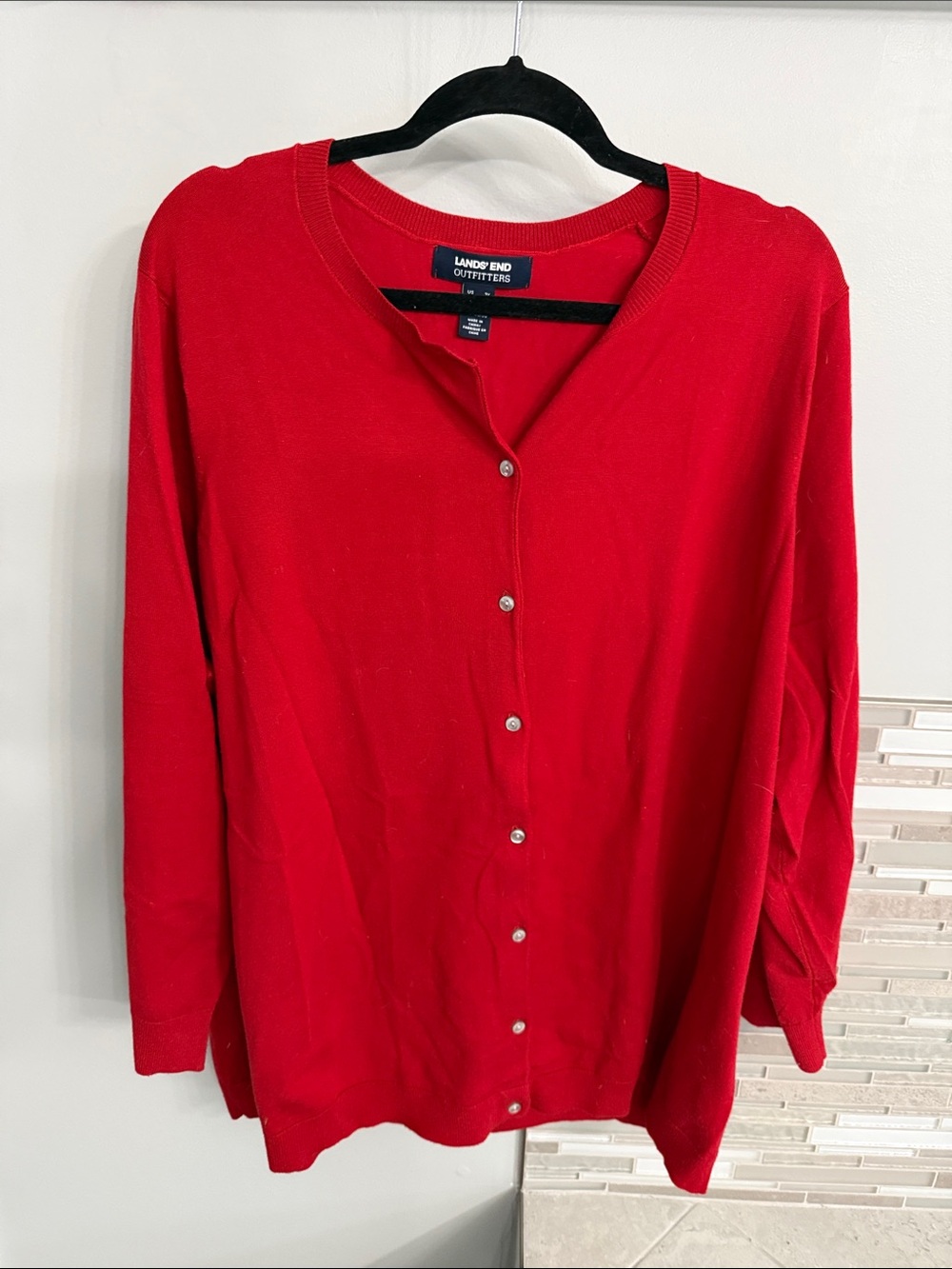 Lands' End Women's Red Button-Front Cardigan Sweater